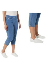 Quacker Factory Dream Jeannes Fun Dangle Crop Pants Medium Wash/Star