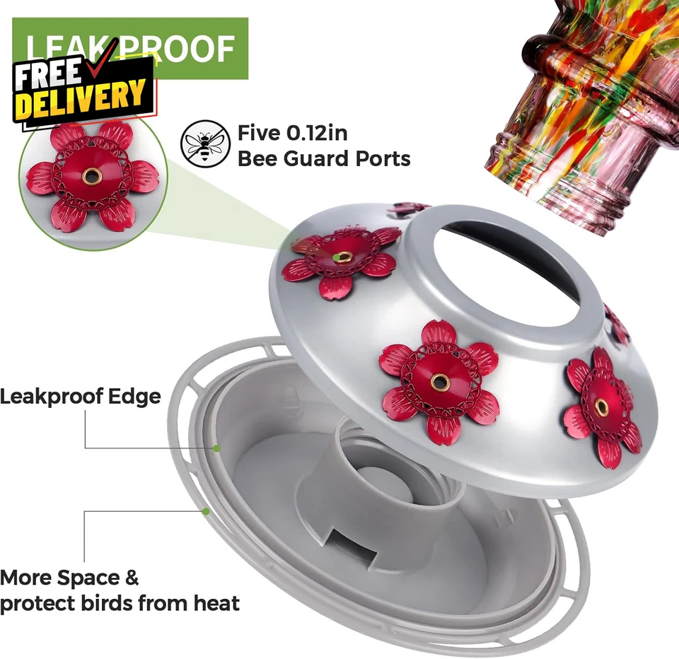 Alimentador para colibríes de vidrio soplado a mano Alimentador para colgar al aire libre... Foto 3 de 4