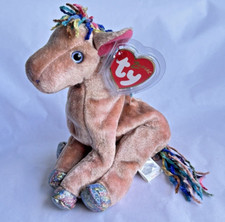 Ty Beanie Baby Chinese Zodiac HORSE 2000 Rainbow Mane Tail Blue Eyes