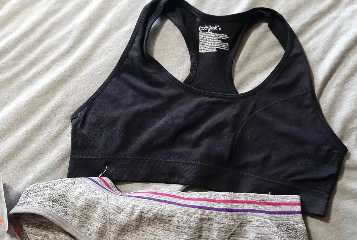 NWT Cat & Jack Set of 2 Girls Gray / Black Pull-over SPORT BRAS Size Medium 10