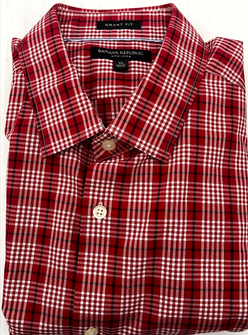 Banana Republic Mens XL Grant Fit Shirt Long Sleeve Red Plaid Dress Shirt |  eBay