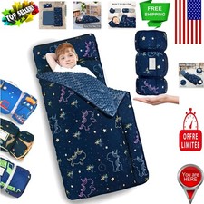 Toddler Nap Mat - Soft Cozy Blanket with Detachable Pillow, Navy Blue