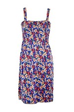 Womens Dress Sleeveless Smocked Sundress Mini Flower Cluster Print M L XL XXL