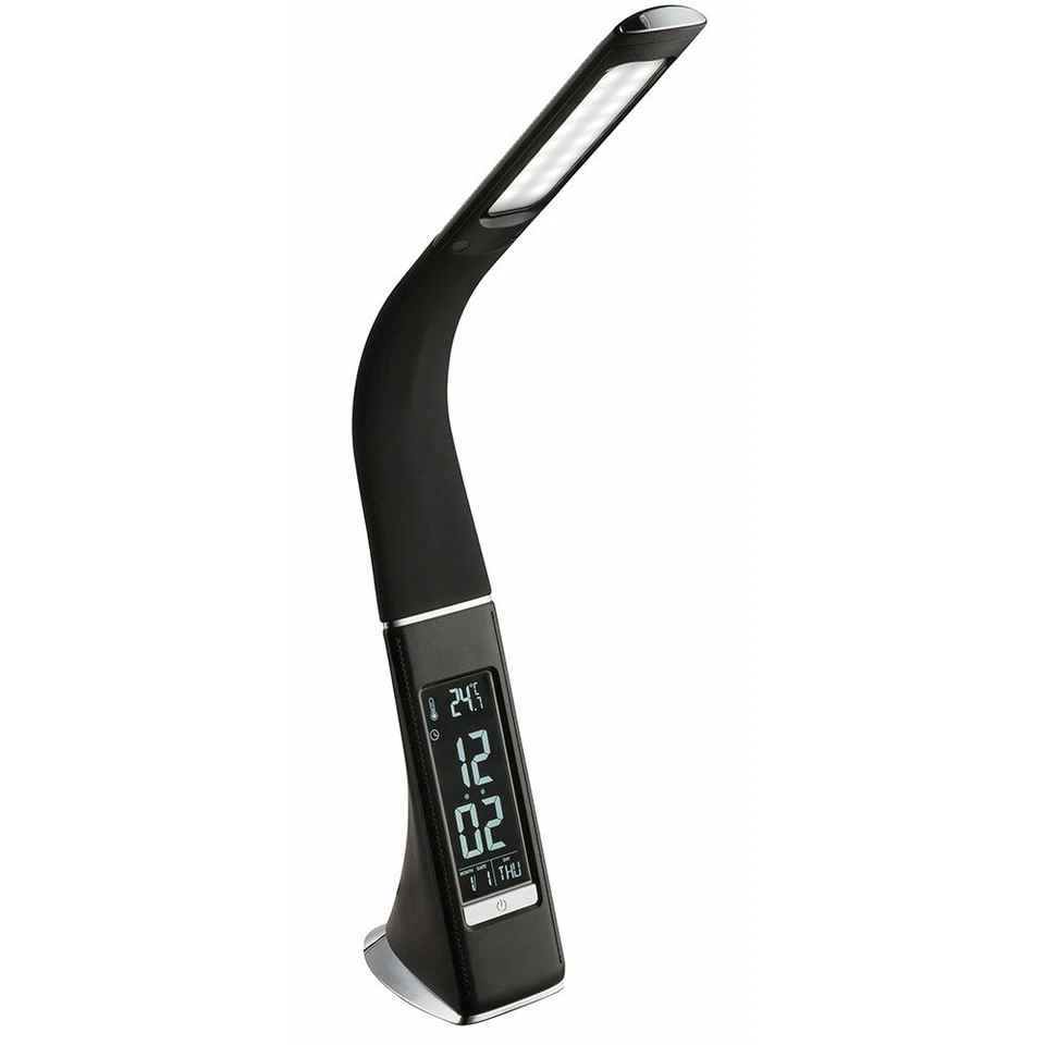 Lampada Da Tavolo LED Nera Con Orologio E Calendario Display Lampada Da Ufficio - Immagine 2 di 4