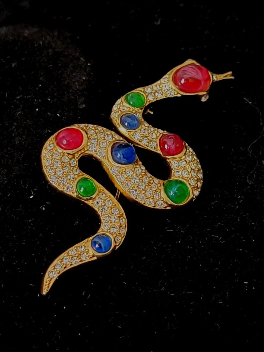 Vintage Christian Dior 80s Glass Cabochon Snake Brooch | eBay Vintage Christian Dior 80s Glass Cabochon Snake Brooch | eBay