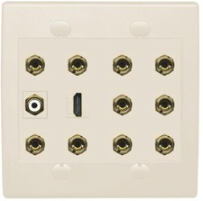 5.1 Speaker 1 Port HD RCA Wall Plate 10 Banana Flat 2 Gang Light Almond 