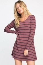 RVCA Womens Time Table Striped Long Sleeve Rib Knit Mini Dress Size Small NWT