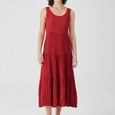 Eileen Fisher orange long crushed silk tiered dress size xxs