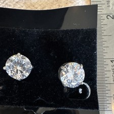 Sterling Silver 925 Round Clear Cubic Zirconia Stud Earrings Butterfly Closure