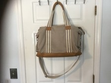 POTTERY BARN KIDS Classic Beige Hvy Canvas Diaper Bag w/Changing Mat-18x12x8  