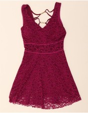 VINTAGE Womens Sleeveless Lace A-Line Dress UK 12 Medium Purple Floral DE50