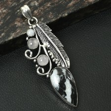 Buffalo Turquoise Rose Quartz Gemstone Feather Pendant Jewelry 3.2