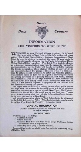West Point Visitors Guide Map US Military Academy 1950s Thayer Hotel Pamphlet