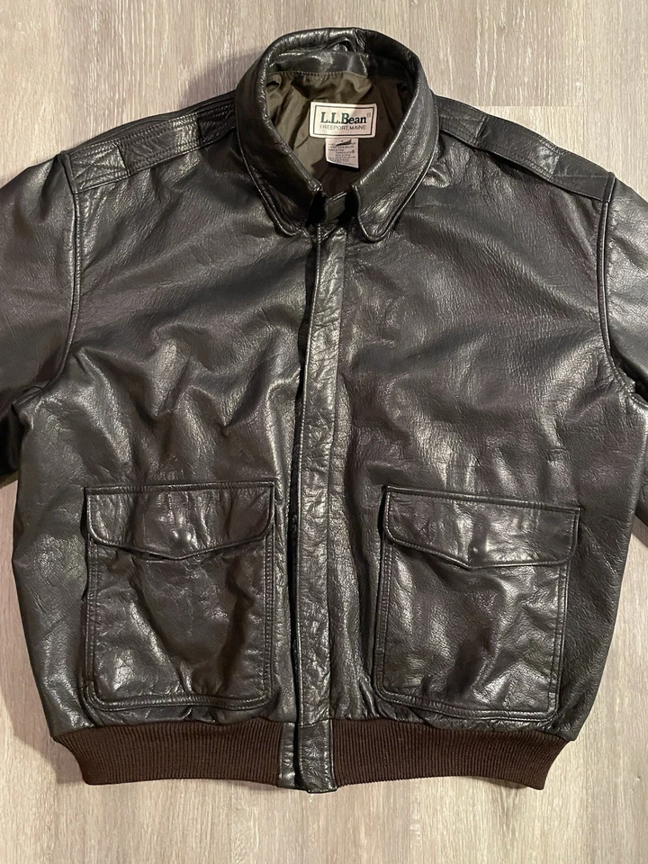 Vintage LL Bean Dark Brown Bomber Jacket  100% Leather Made In USA Men’s Size L - Image 2 of 4