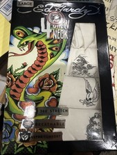 NEW ED HARDY 4 Pack Crew Neck Tees T Shirt Men's Sz L White Soft Stretch Prints
