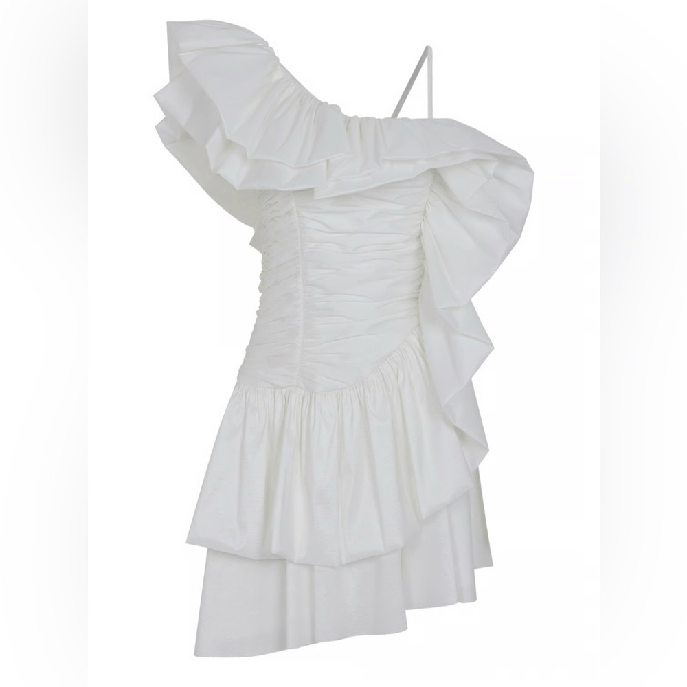 Nocturne White One Shoulder Draped Taffeta Dress 2 NWT