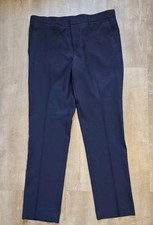 Perry Ellis Navy Polyester Slim Fit Straight Leg Flat Front Button Pants
