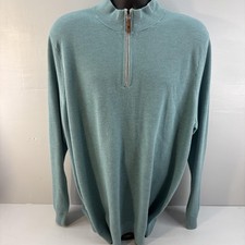 Tommy Bahama IslandZone Sweater Mens 2XL Green Quarter Zip Mock Neck Pullover