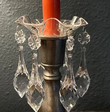 Vtg Chandelier Candlestick Bobeche Scalloped Etched Prisms 3.5" Wax Catcher Ring