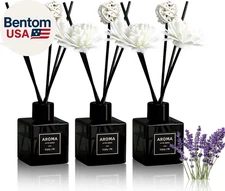 Reed Diffuser Set of 3,Lavender Scented Oil Diffuser with 15 Sticks,(50Ml) X 3 H