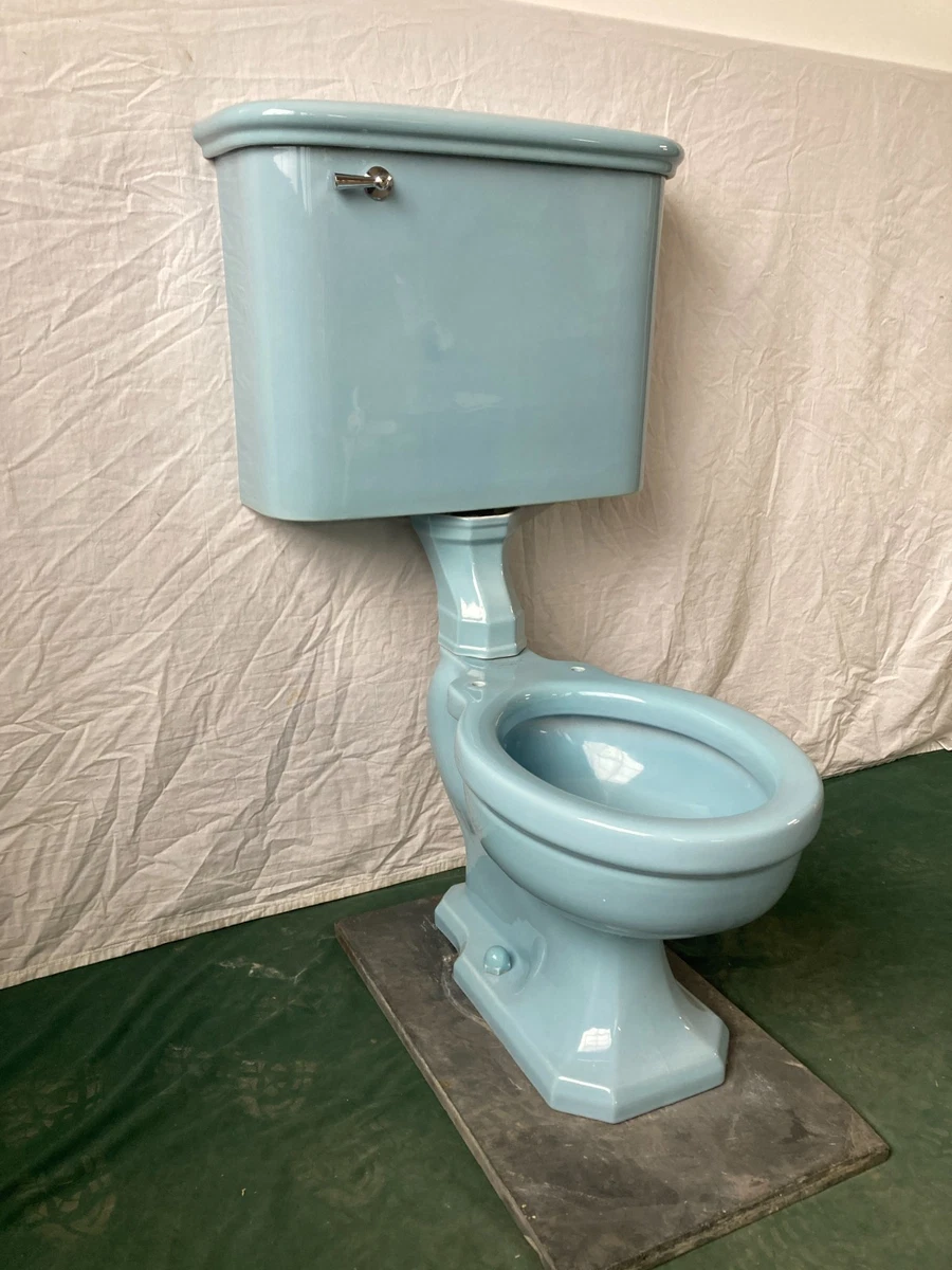 Antique Clair De Lune Blue Toilet Wall Tank Round Bowl Standard