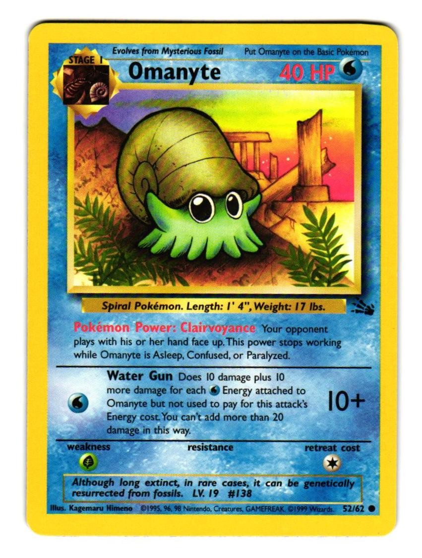 Omanyte 52/62 Common Fossil Pokemon Unlimited Lightly Played