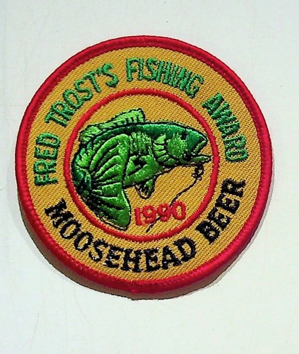 Vintage Fred Trost Fishing Award Patch 1990 Moosehead Beer Embroidered