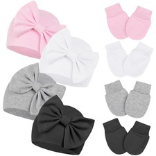 Century Star Newborn Girls Hats 0-3 Months, 04pcs White Pink Grey Black