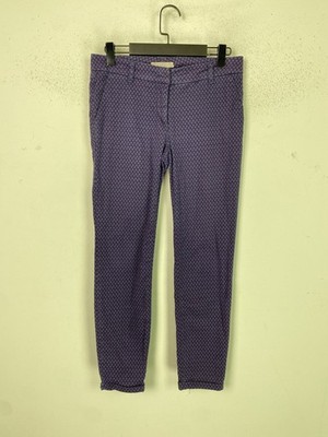 Stefanel Purple Blue Geometric Slim Trousers Mid Rise Ankle UK 6