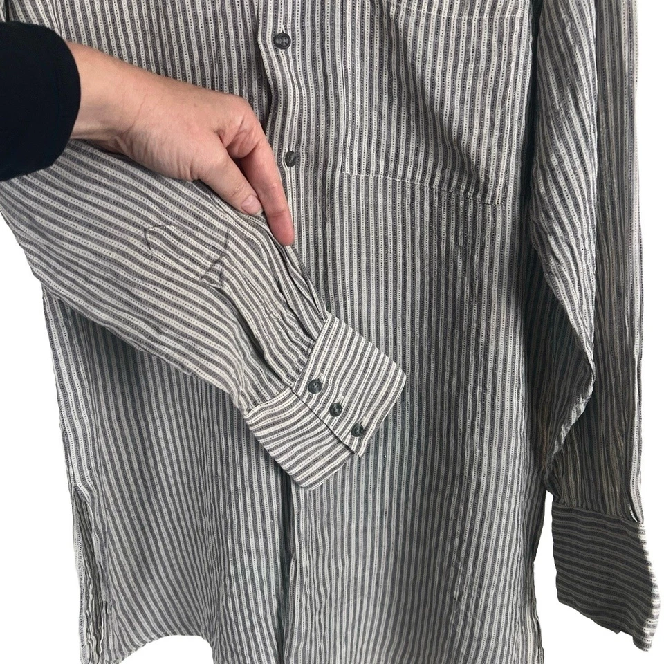 Donna Karan Black Label Men’s Medium Linen Luxe Button Up Gray Cream Striped - Image 4 of 4