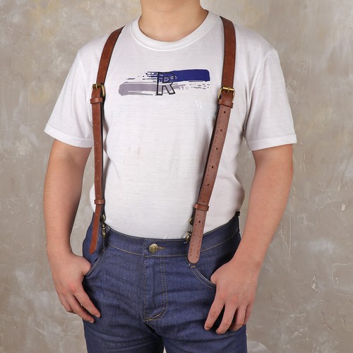 TOURBON Men's Leather Y-Back/X-Back Suspender Pants Braces Gift-Multiple Choices - Picture 16 of 19
