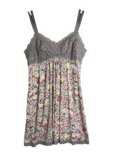 Carole Hochman Women’s Size L Babydoll Nightgown Dress White Floral Gray Lace