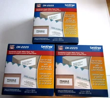 (3) Genuine Brother DK2225 - Black on White Continuous Length Paper Labels NEW