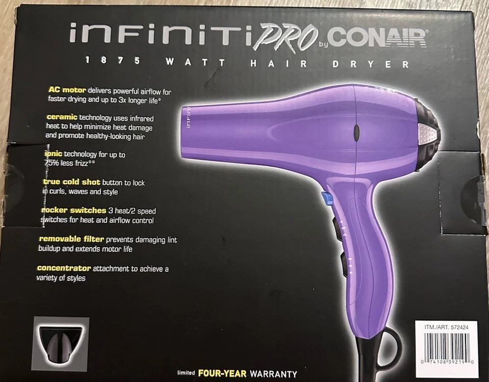 InfinitiPRO by Conair 1875 Watt Hair Dryer – New in Box - Image 3 of 3