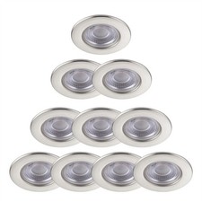 Set of 10 Satin Nickel 6W LED Fire Rated IP65 3000K Recessed Ceiling Downlights