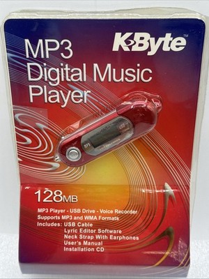 Vintage 2004 K-Byte 128 Red MP3 Player, Voice Recorder, USB Drive W/Headphones