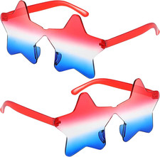 2 Pair Star Sunglasses for Women Men, Patriotic Rimless Star Shaped Sunglasses U