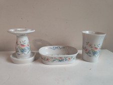 Princess House USA Exclusive 3 Piece Porcelain Bathroom Set 714 Floral Ribbon