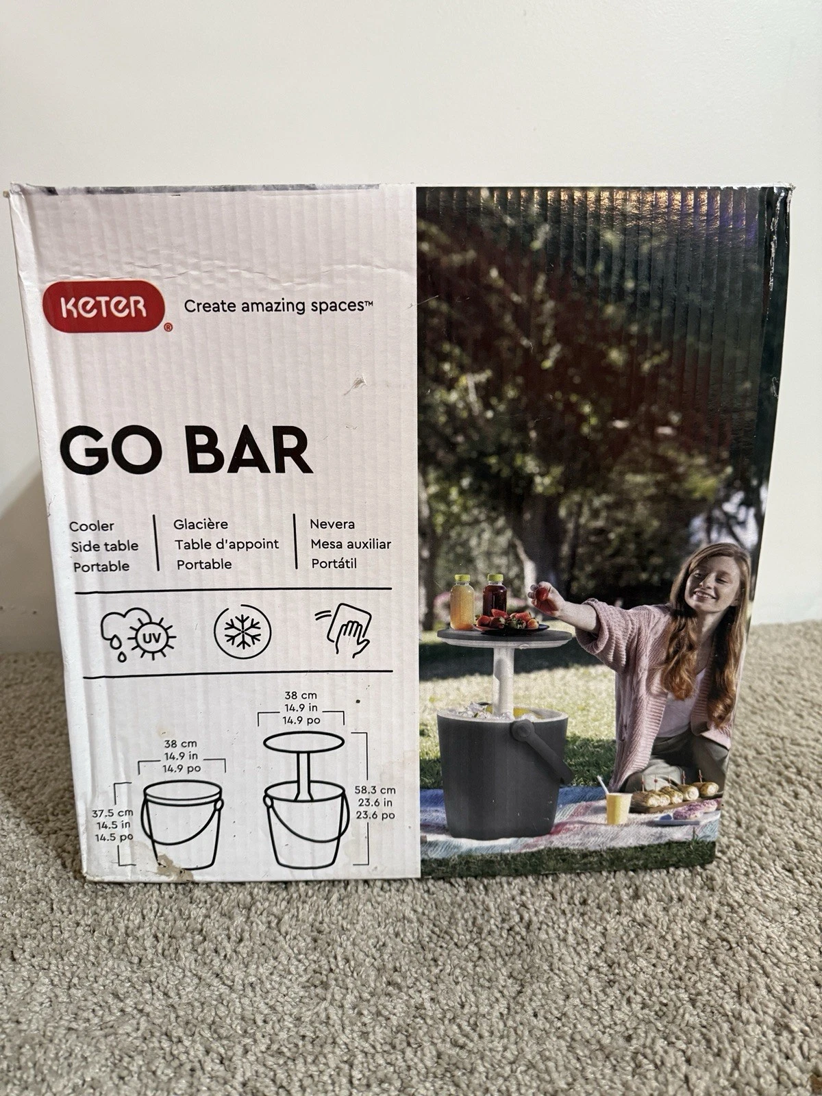 Keter Go Bar Cooler Coolbar All in One Cooler Party Table Garden Ice Box Gray