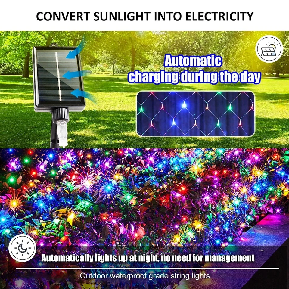9.8*6.6Ft Solar Lights Net Waterproof 8 Lighting ModesOutside Garden Twinkle - Image 3 of 4