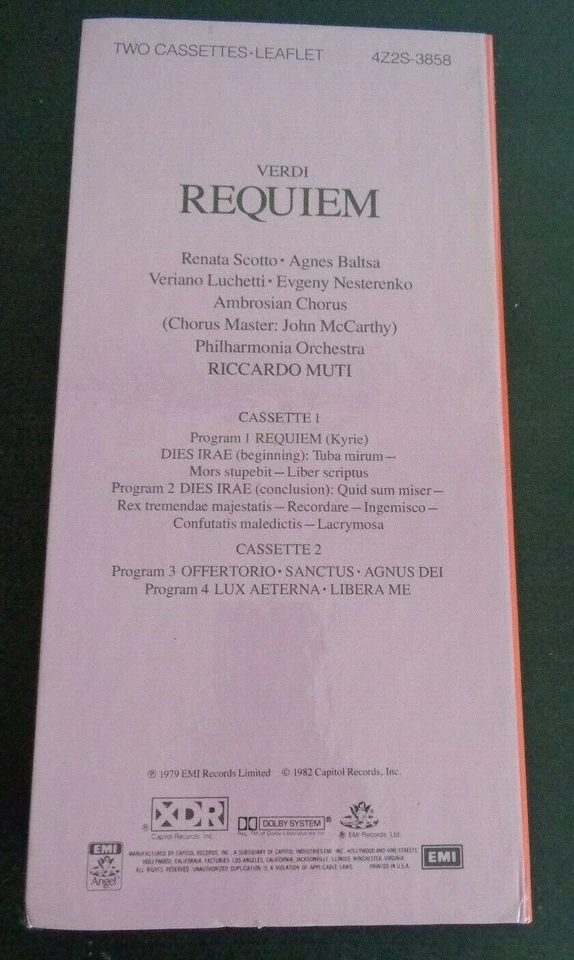 VERDI REQUIEM Riccardo Muti 2 Cassette Music Tape Set + Leaflet 1982 EMI Angel - Image 3 of 3