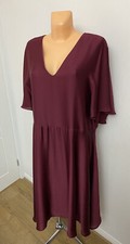 Ladies burgundy shiny satin party flare long dress plus size UK 22