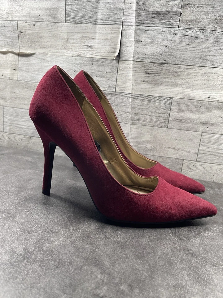 Sam & Libby Tacones Mujer 9 M Zapatos Rojo Gamuza Sin Cordones Cómodos Bombas Trabajo Carrera Foto 3 de 4