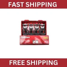 HUSKY RATCHET TIE-DOWN STRAPS 4-PACK 1 in. x 12 ft. Quick Release Hook 1500 lbs.