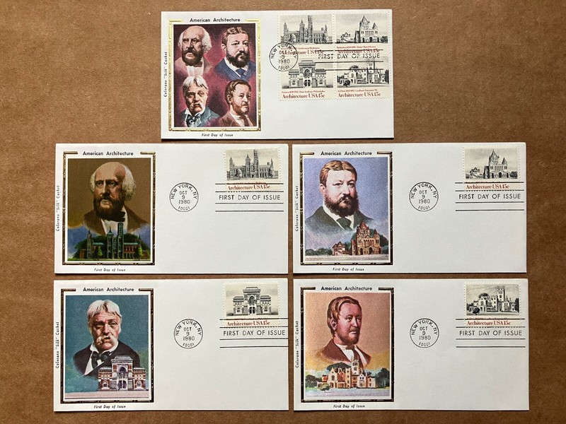 1980 15c American Architecture 1838-41 Colorano Silk FDC Master Set of (5)