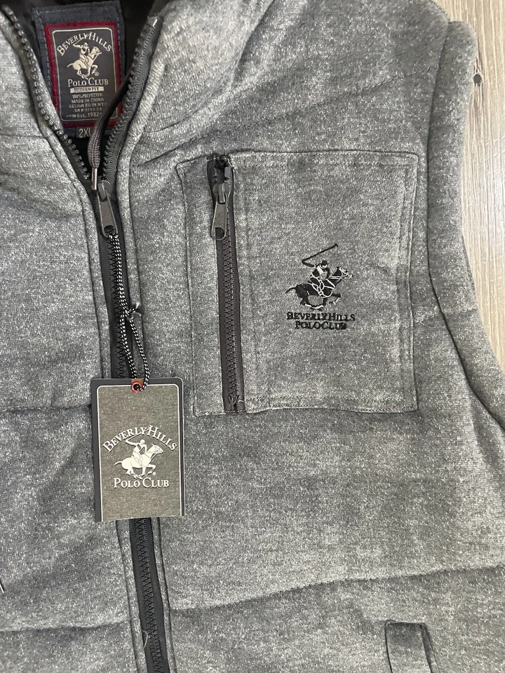 Chaleco acolchado Beverly Hills Polo Club con capucha gris RN-125639 $85 talla 2XL NUEVO CON ETIQUETAS Foto 2 de 4
