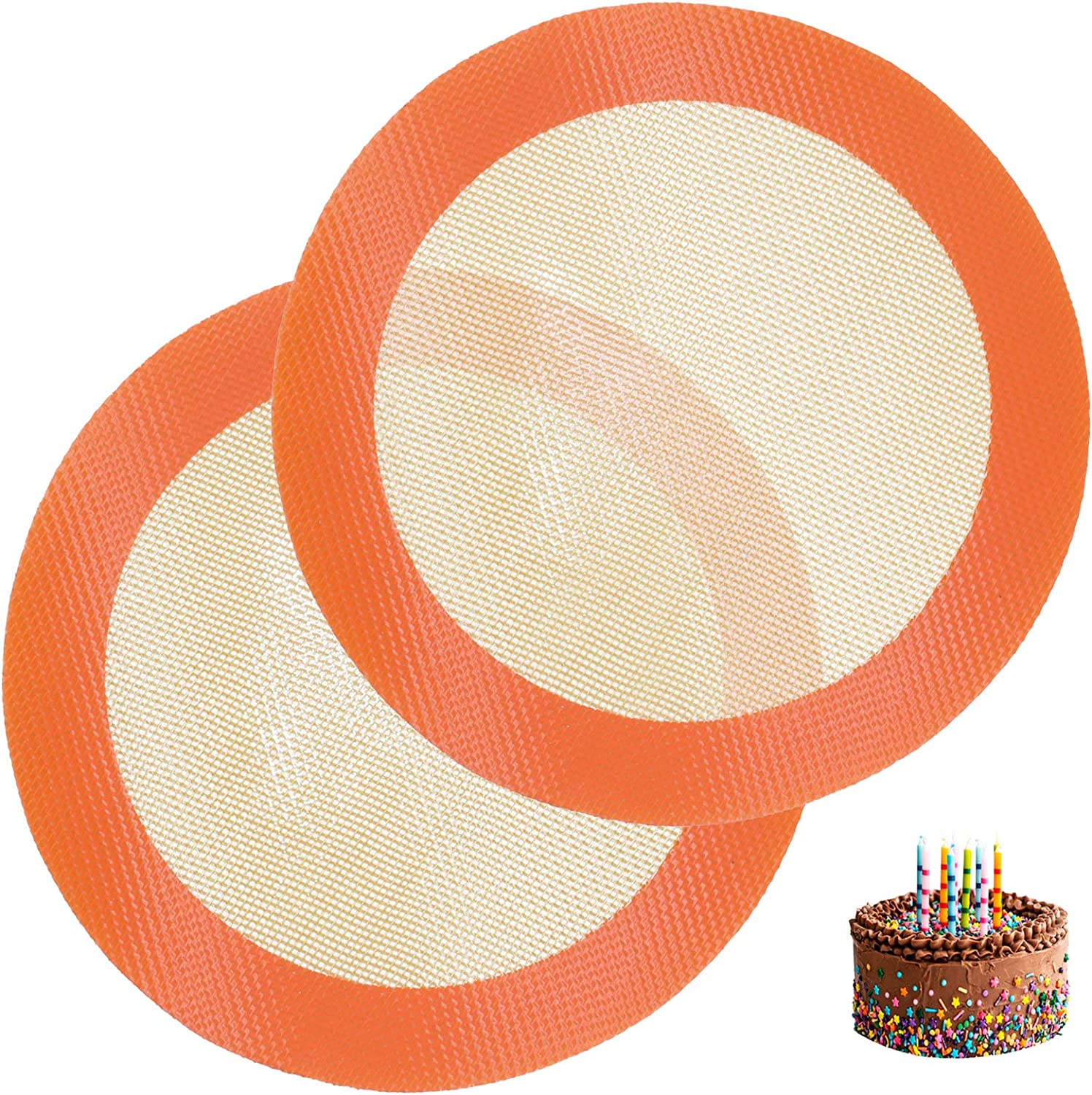 Round Silicone Baking Mats for 8 Inch Cake Pan, Food Grade, Non-Stick, Reusable