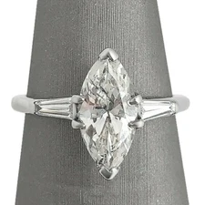 4Ct Marquise Cut Simulated Diamond Baguette Accents Ring 14K White Gold Plated