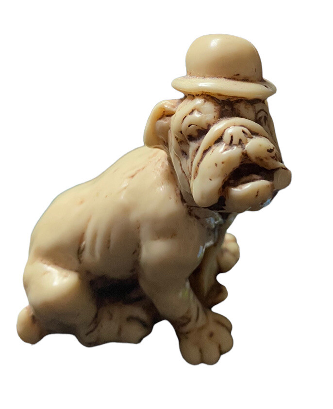 Vintage Bulldog Tobacco Necktie Hat Figurine Resin Dog Puppy