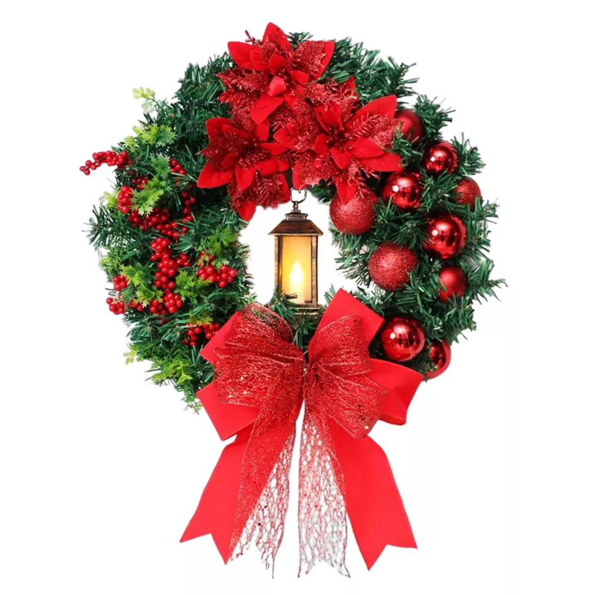Christmas Wreath with Lights Outdoor Wreaths Door Wreath Battery Operated 16